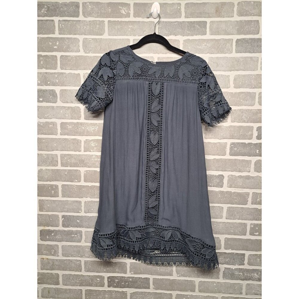 Loft Womens Blue Gray Crochet Beach Knee‎ Shift Dress Size XS Resortwear Summer